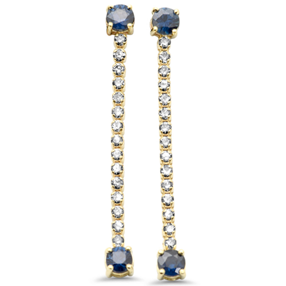 SPECIAL! 1.09ct G SI 14K Yellow Gold Diamond & Blue Sapphire Gemstones Drop Earrings