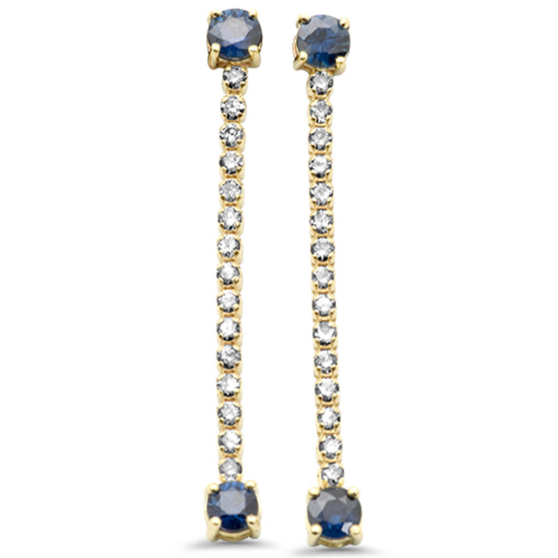 SPECIAL! 1.09ct G SI 14K Yellow Gold Diamond & Blue Sapphire Gemstones Drop Earrings