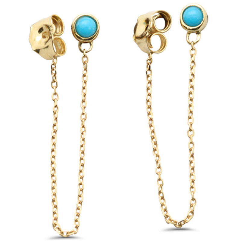 .16ct G SI 14K Yellow Gold Diamond Turquoise Chain Drop Earrings