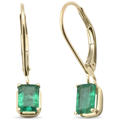 SPECIAL! .91ct G SI 14K Yellow Gold Emerald Gemstones Hoop Earrings Lever Backings