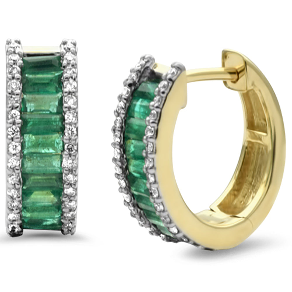 SPECIAL! 1.47ct G SI 14K Yellow Gold Diamond & Natural Emerald Gemstones Earrings