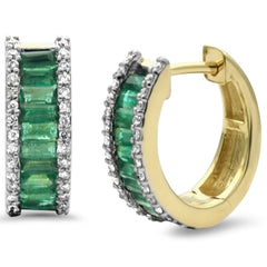 SPECIAL! 1.47ct G SI 14K Yellow Gold Diamond & Natural Emerald Gemstones Earrings