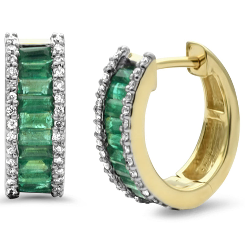 SPECIAL! 1.47ct G SI 14K Yellow Gold Diamond & Natural Emerald Gemstones Earrings
