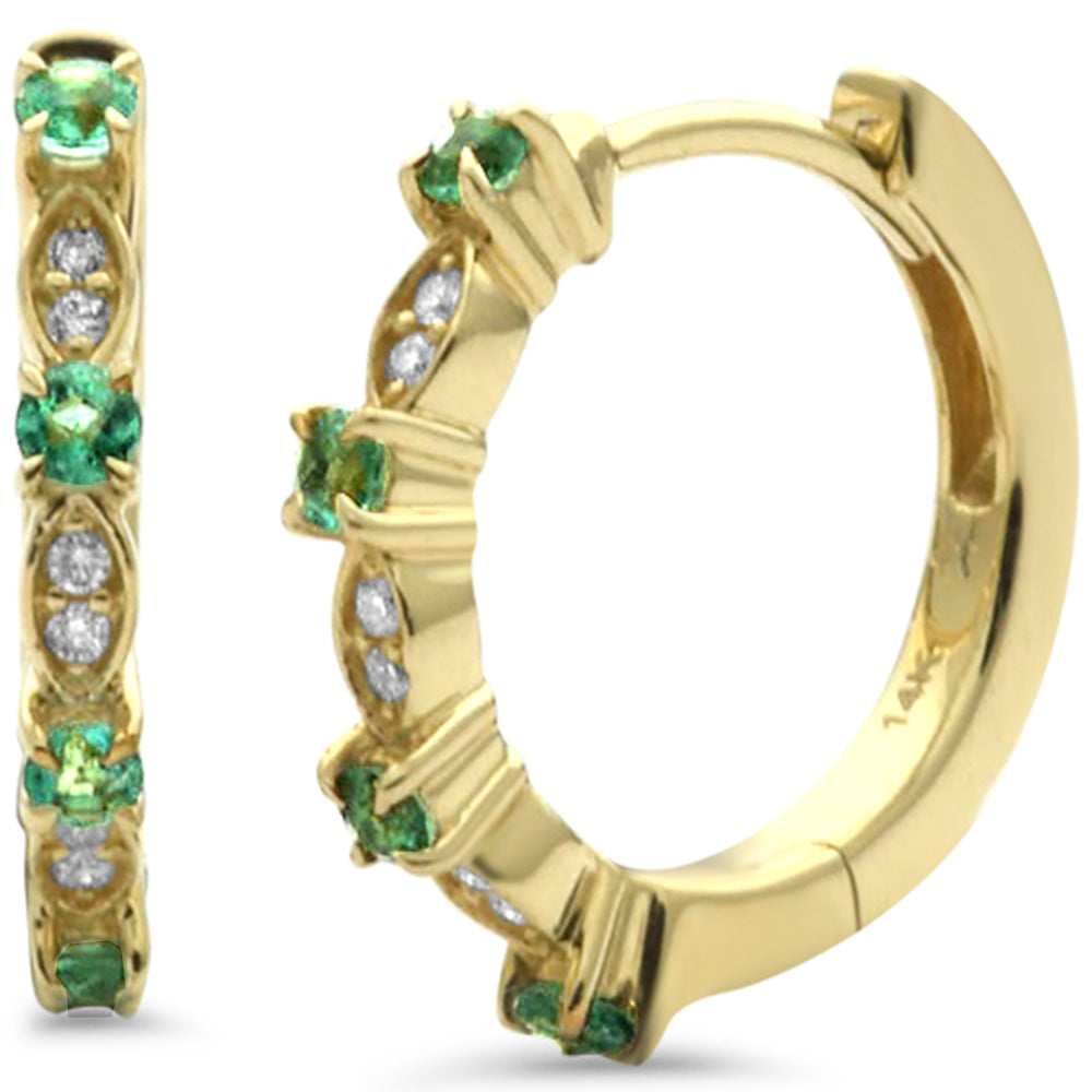 SPECIAL! .25ct G SI 14K Yellow Gold Diamond & Emerald Gemstone Petite Hoop Earrings