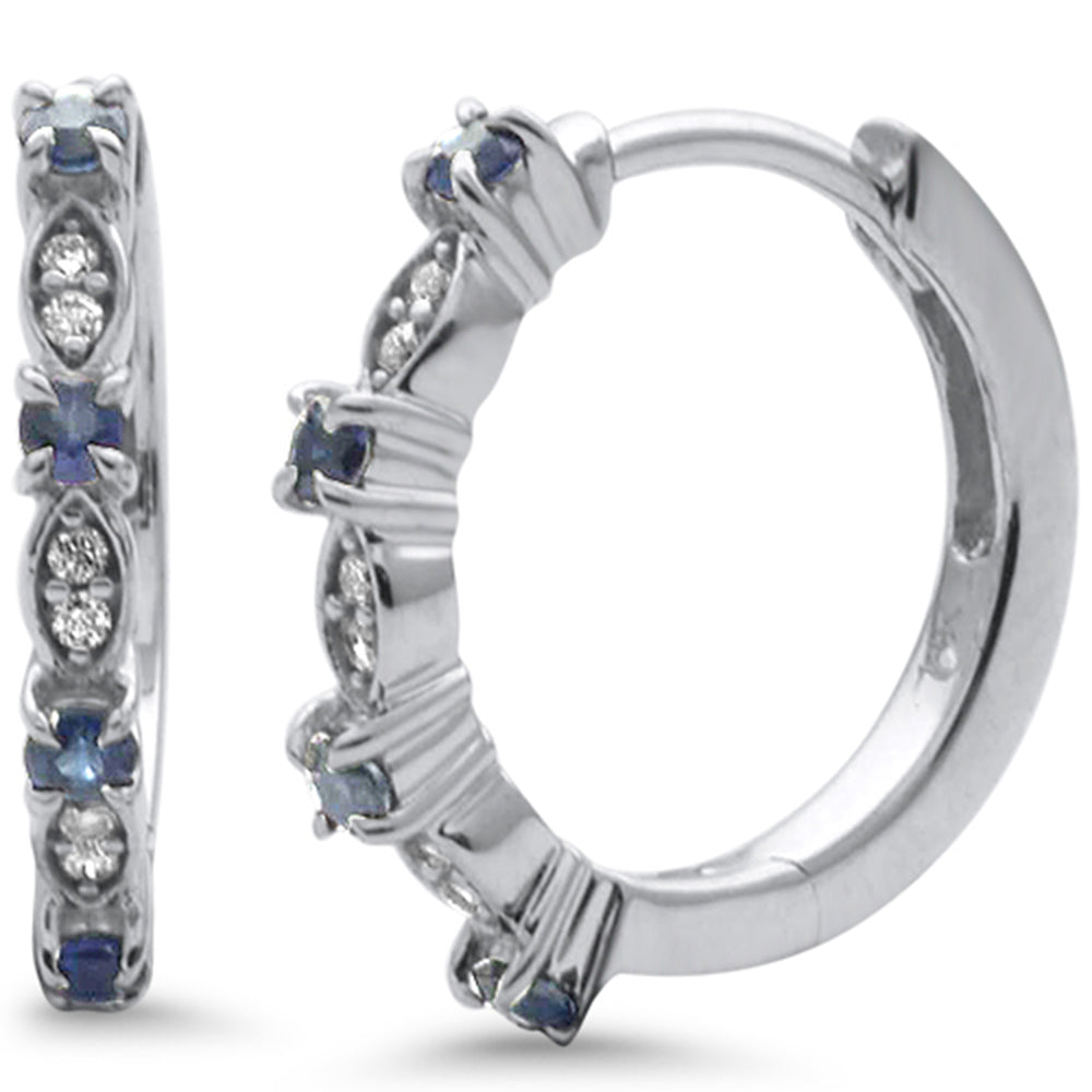 SPECIAL! .28ct G SI 14K White Gold Diamond & Blue Sapphire Gemstone Petite Hoop Earrings