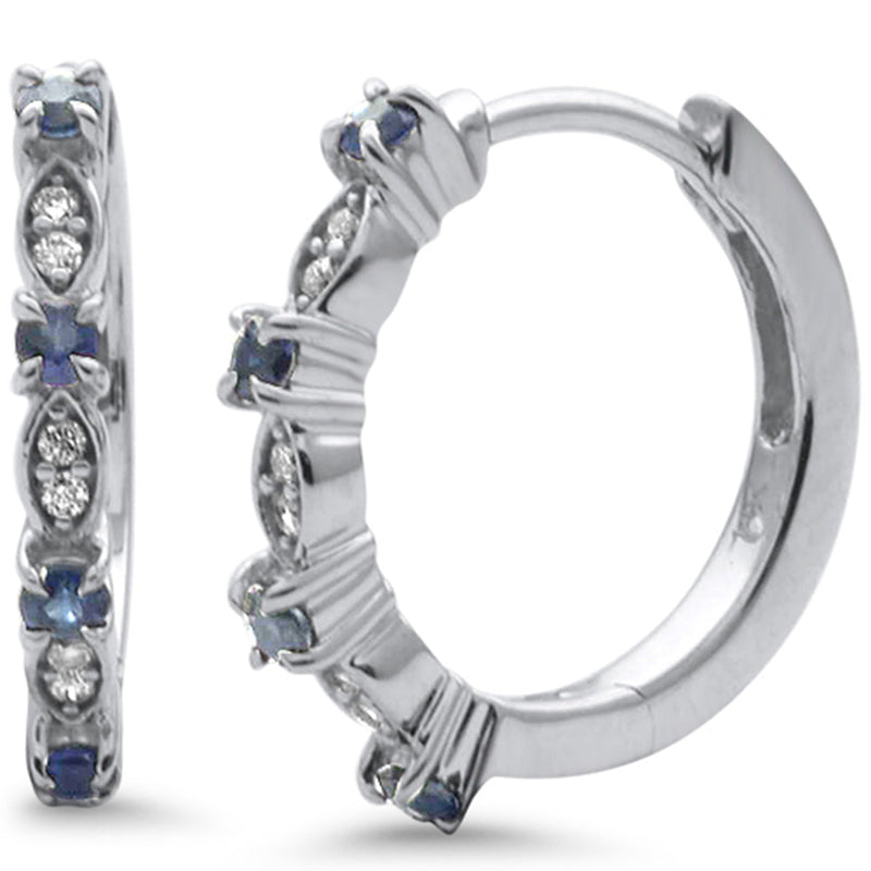 SPECIAL! .28ct G SI 14K White Gold Diamond & Blue Sapphire Gemstone Petite Hoop Earrings