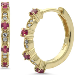 SPECIAL! .28ct G SI 14K Yellow Gold Diamond & Ruby Gemstone Petite Hoop Earrings