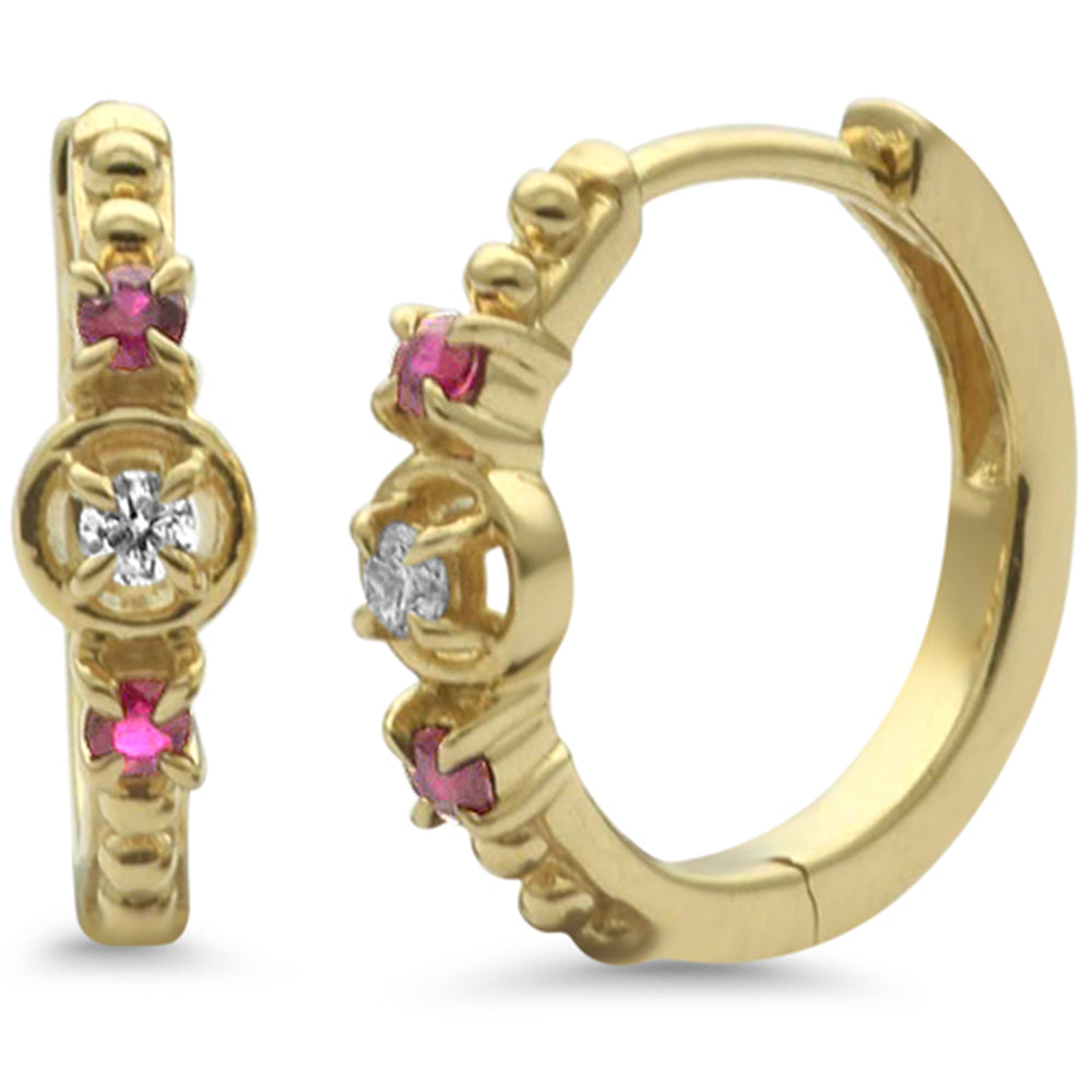 SPECIAL! .19ct G SI 14K Yellow Gold Diamond & Ruby Gemstone Petite Hoop Earrings
