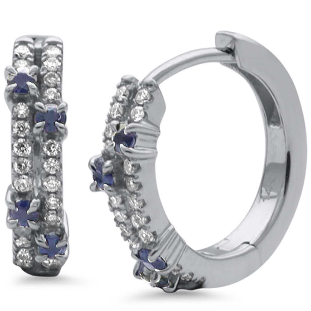 SPECIAL! .41ct G SI 14K White Gold Diamond & Blue Sapphire Gemstone Hoop Earrings