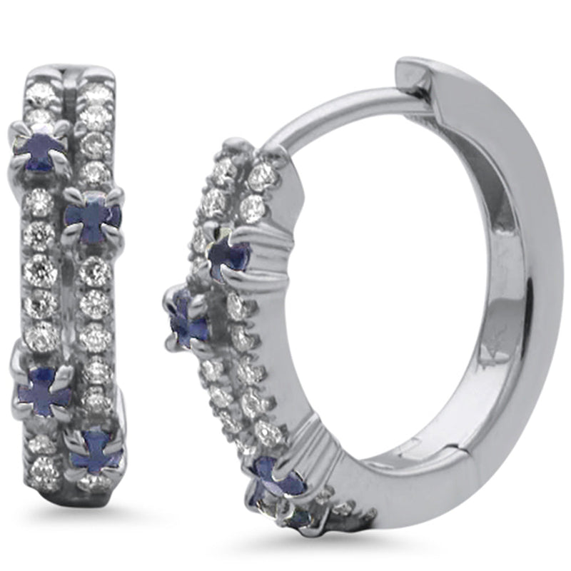 SPECIAL! .41ct G SI 14K White Gold Diamond & Blue Sapphire Gemstone Hoop Earrings