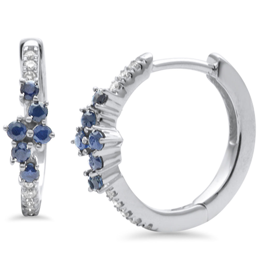 SPECIAL!.33ct G SI 14K White Gold Diamond & Blue Sapphire Gemstone Hoop Earrings