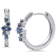 SPECIAL!.33ct G SI 14K White Gold Diamond & Blue Sapphire Gemstone Hoop Earrings