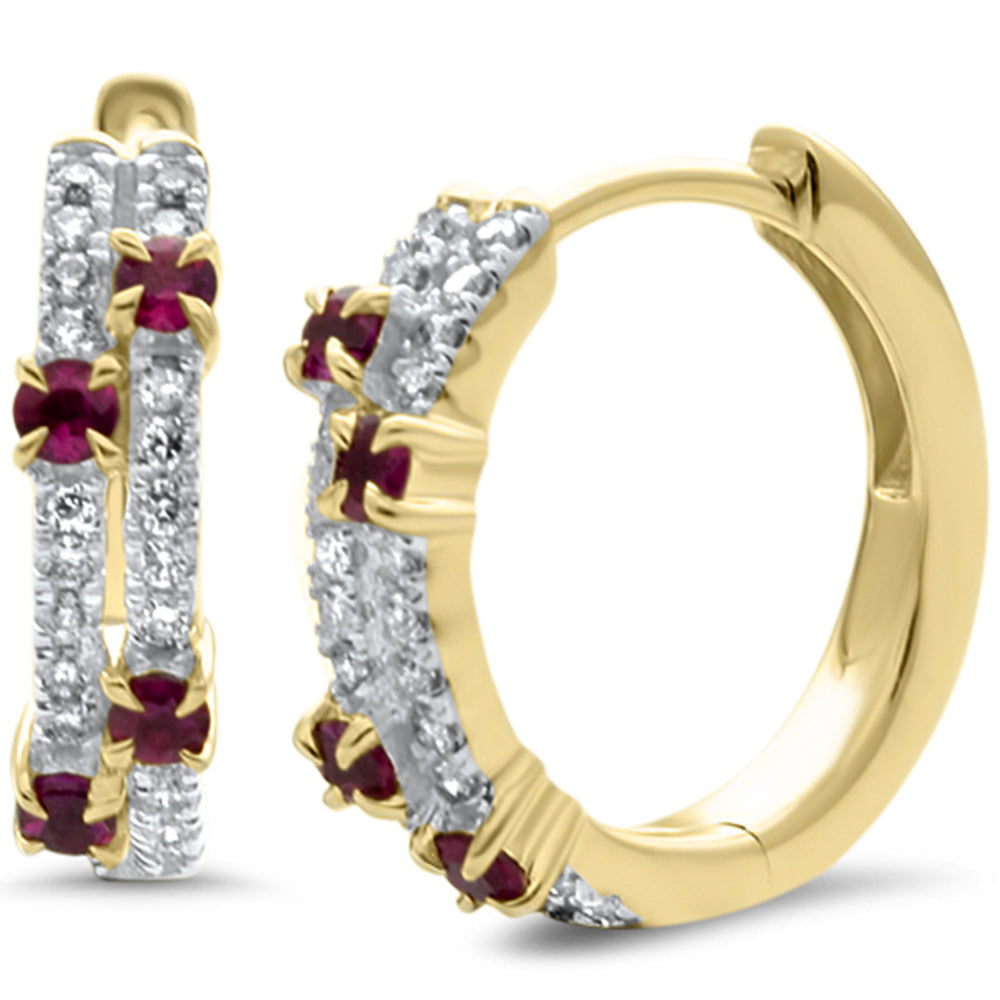 SPECIAL!.43ct G SI 14K Yellow Gold Diamond & Ruby Gemstones Hoop Earrings