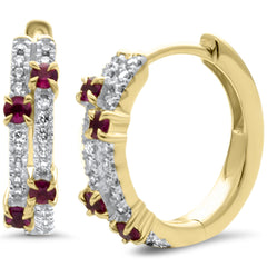 SPECIAL!.43ct G SI 14K Yellow Gold Diamond & Ruby Gemstones Hoop Earrings