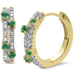 SPECIAL! .43ct G SI 14K Yellow Gold Diamond & Emerald Gemstones Hoop Earrings