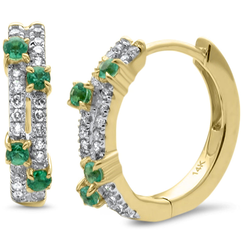 SPECIAL! .43ct G SI 14K Yellow Gold Diamond & Emerald Gemstones Hoop Earrings