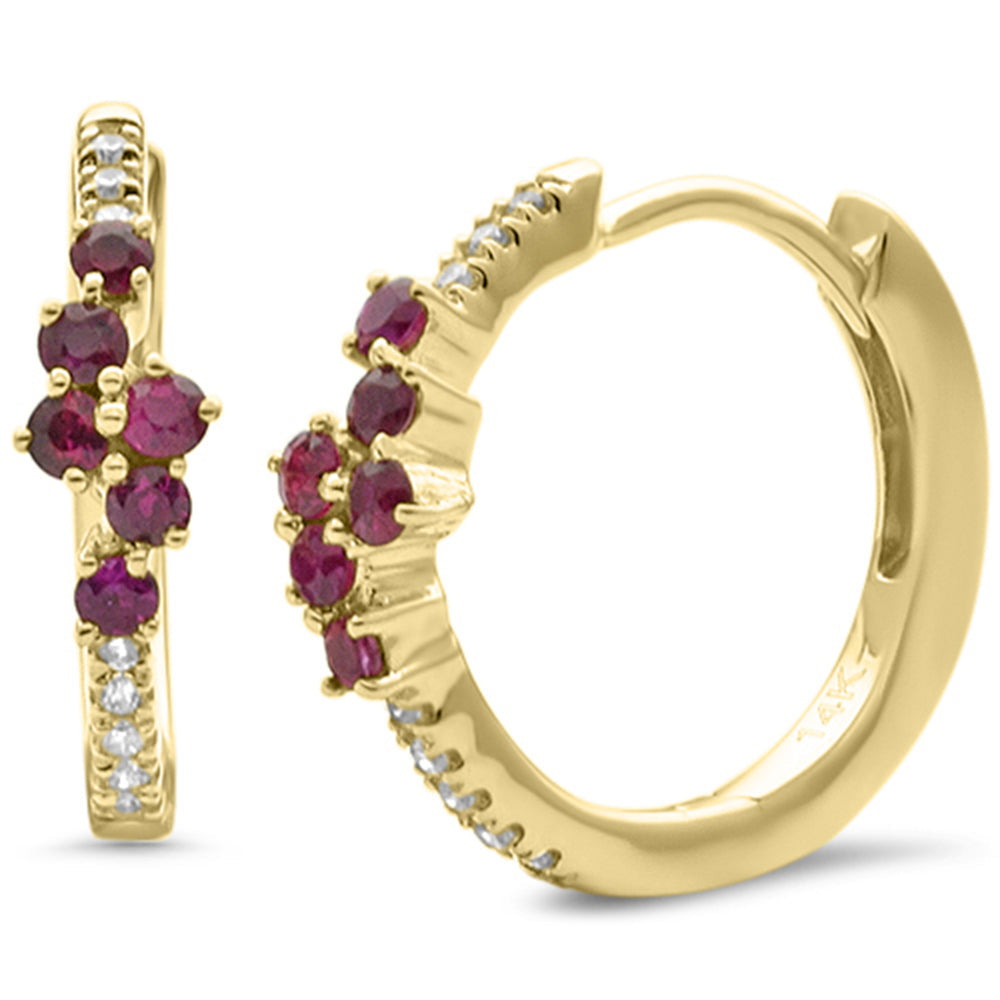 SPECIAL!.27ct G SI 14K Yellow Gold Diamond & Ruby Gemstones Hoop Earrings