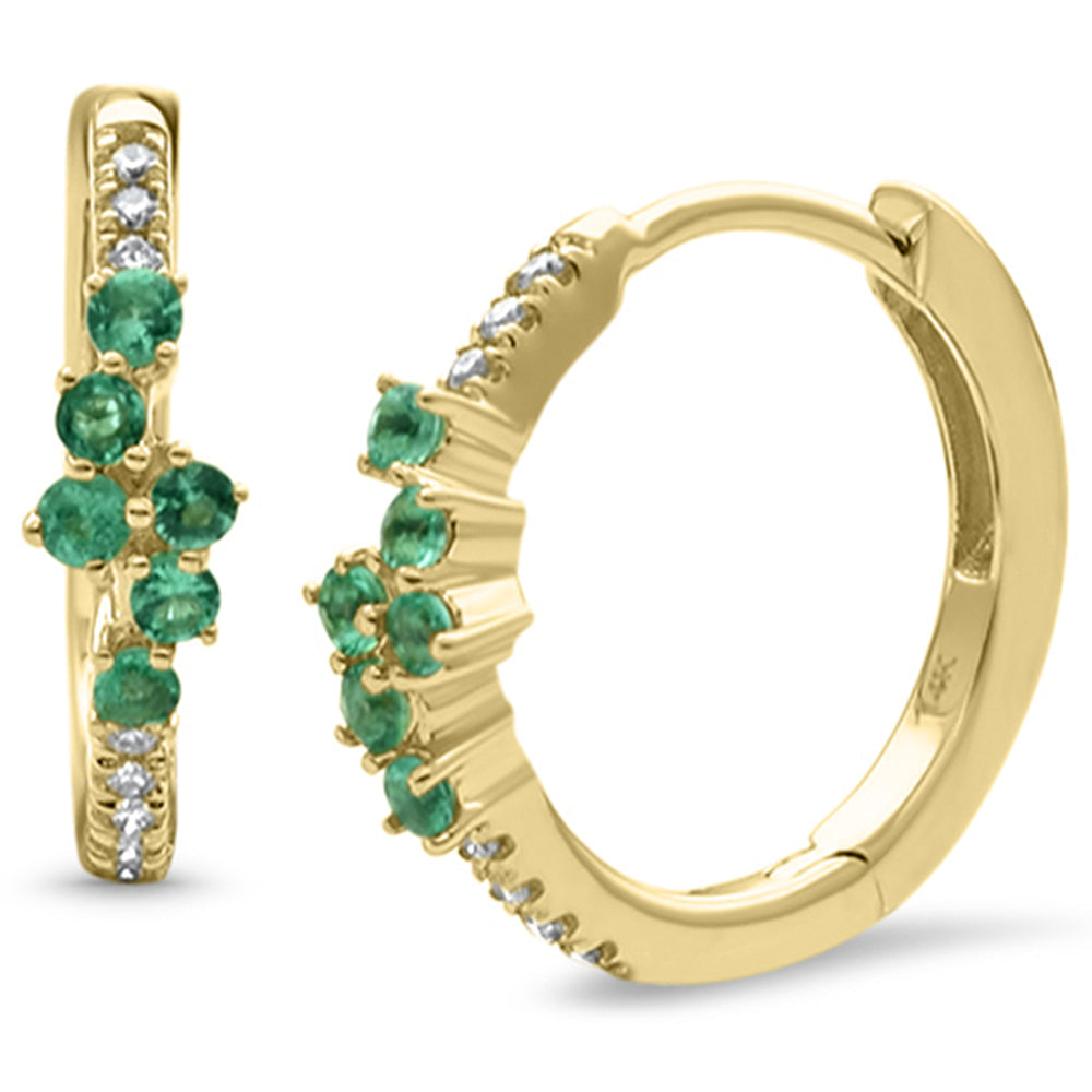 SPECIAL!.27ct G SI 14K Yellow Gold Diamond & Emerald Gemstones Hoop Earrings