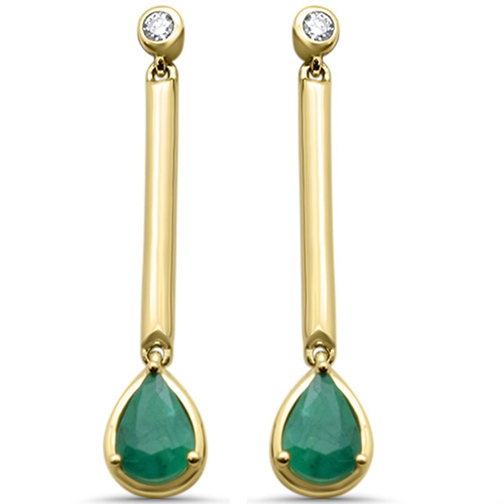 SPECIAL! 1.47ct G SI 14K Yellow Gold Diamond & Emerald Gemstones Drop Earrings