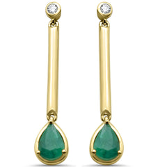 SPECIAL! 1.47ct G SI 14K Yellow Gold Diamond & Emerald Gemstones Drop Earrings