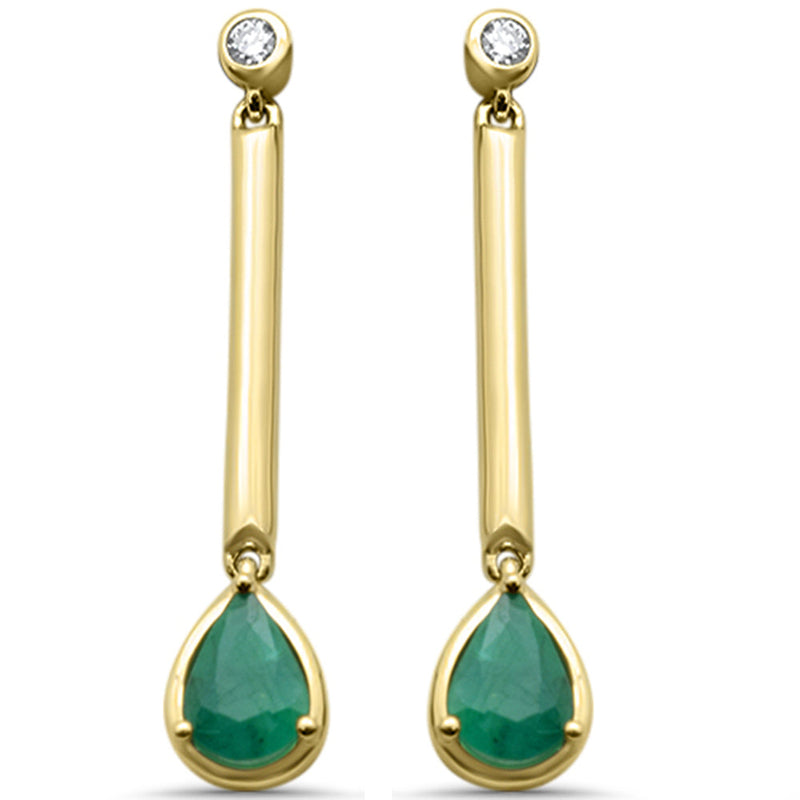 SPECIAL! 1.47ct G SI 14K Yellow Gold Diamond & Emerald Gemstones Drop Earrings