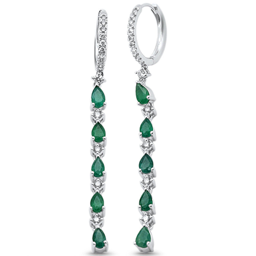 SPECIAL!2.42ct G SI 14K White Gold Diamond & Emerald Gemstones Hoop Dangling Earrings