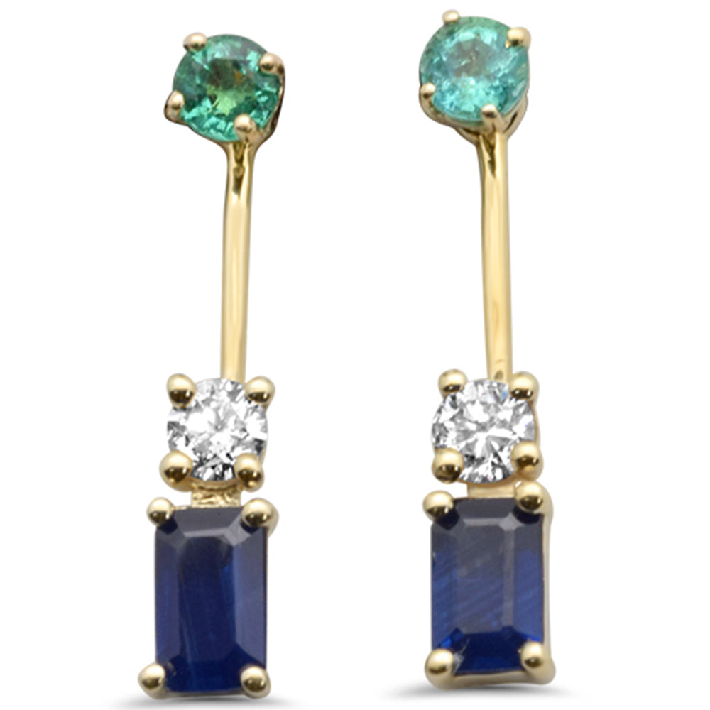 SPECIAL! 1.04ct G SI 14K Yellow Gold Diamond & Multi Color Gemstones Drop Earrings