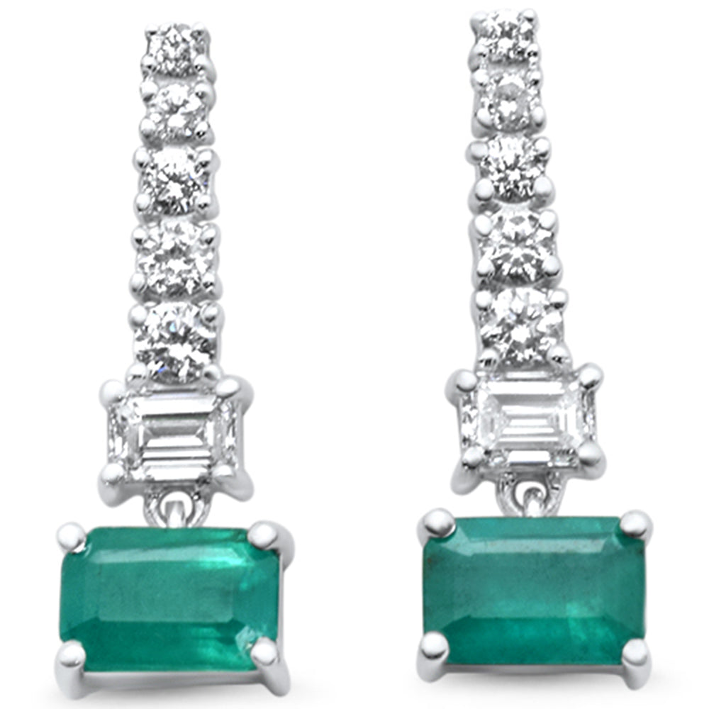 SPECIAL!1.66ct G SI 14K White Gold Diamond & Emerald Gemstones Dangling Earrings