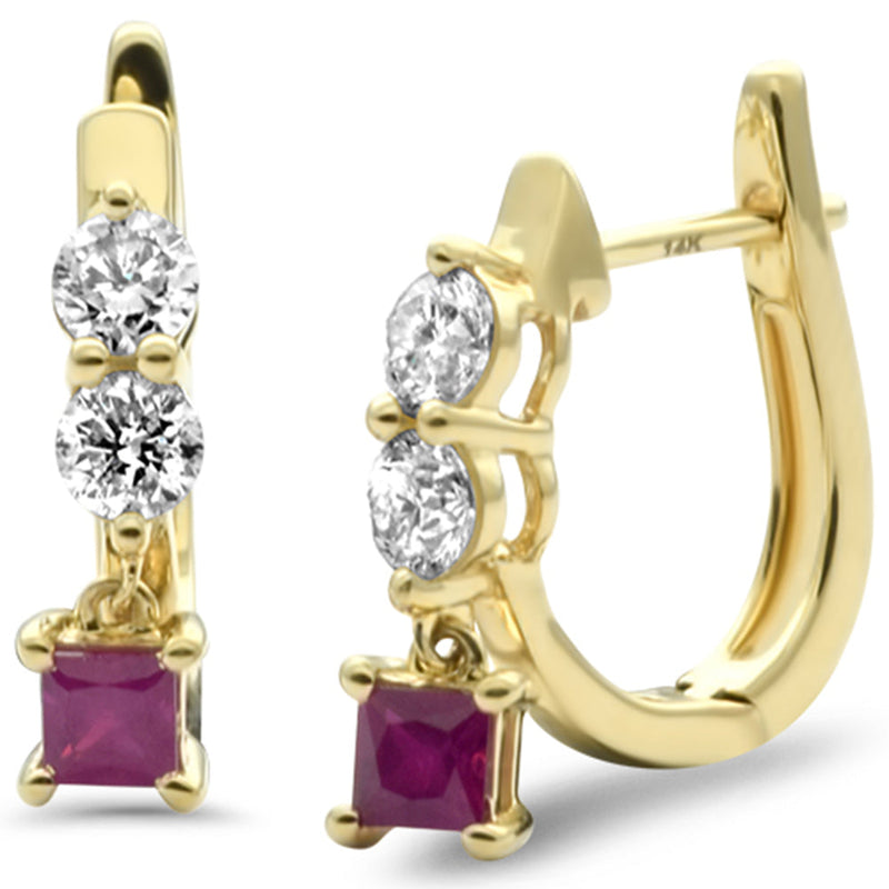 SPECIAL! 1.00ct G SI 14K Yellow Gold Diamond & Ruby Gemstones Hoop Earrings