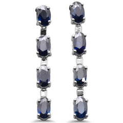 SPECIAL!2.45ct G SI 14K White Gold Oval Shape Blue Sapphire Gemstones Drop Earrings