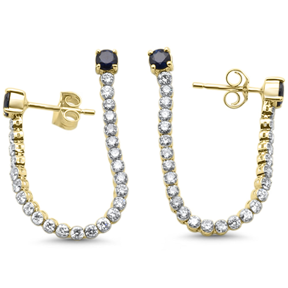 SPECIAL! 2.28ct G SI 14K Yellow Gold Diamond & Blue Sapphire Gemstones Drop Earrings