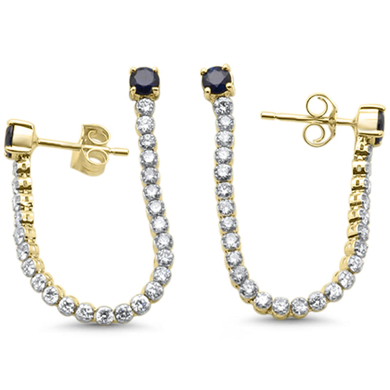 SPECIAL! 2.28ct G SI 14K Yellow Gold Diamond & Blue Sapphire Gemstones Drop Earrings