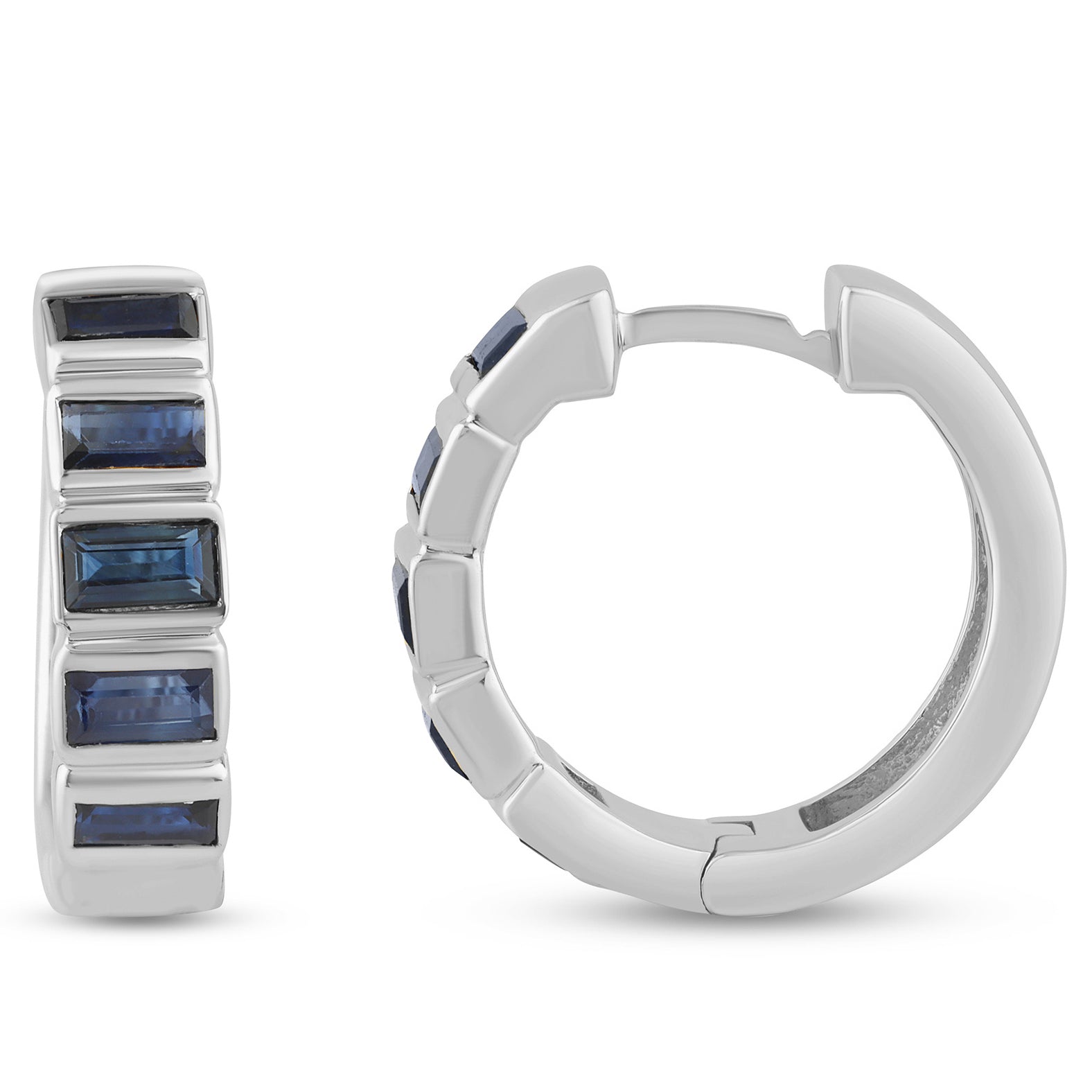 SPECIAL! 1.47ct G SI 14K White Gold Diamond & Blue Sapphire Gemstones Hoop Earrings  Post & Click