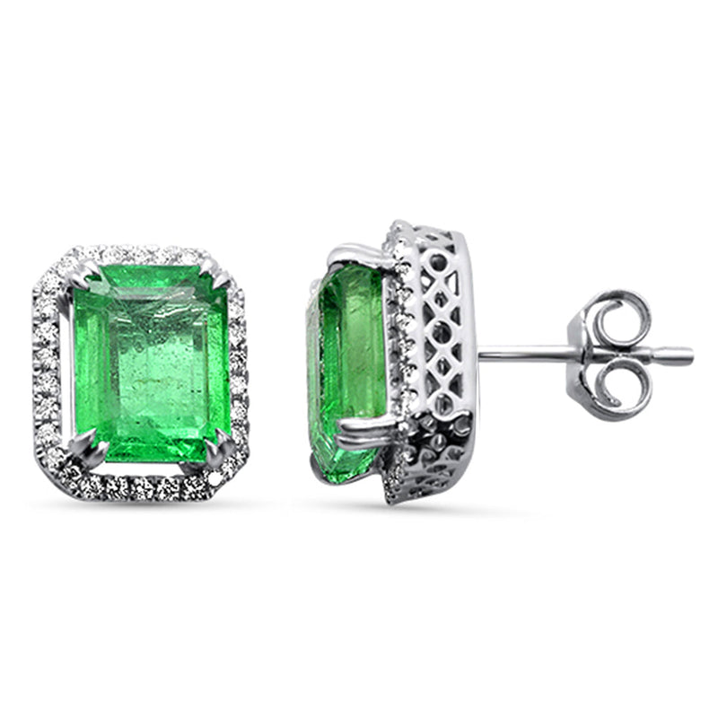 SPECIAL!4.74ct G SI 14K White Gold Natural Emerald Gemstone & Diamond Stud Statement Halo Earrings