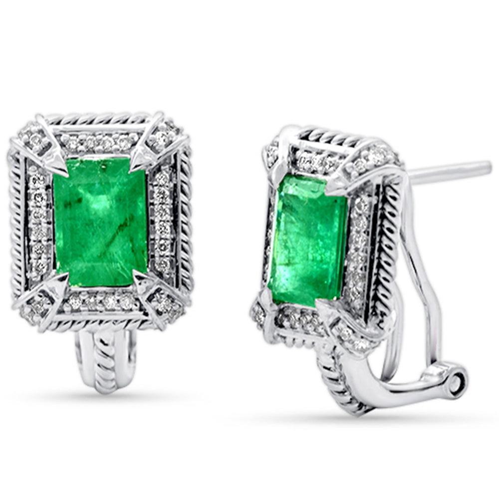 SPECIAL!2.01ct G SI 14K White Gold Diamond & Natural Emerald Gemstone Earrings