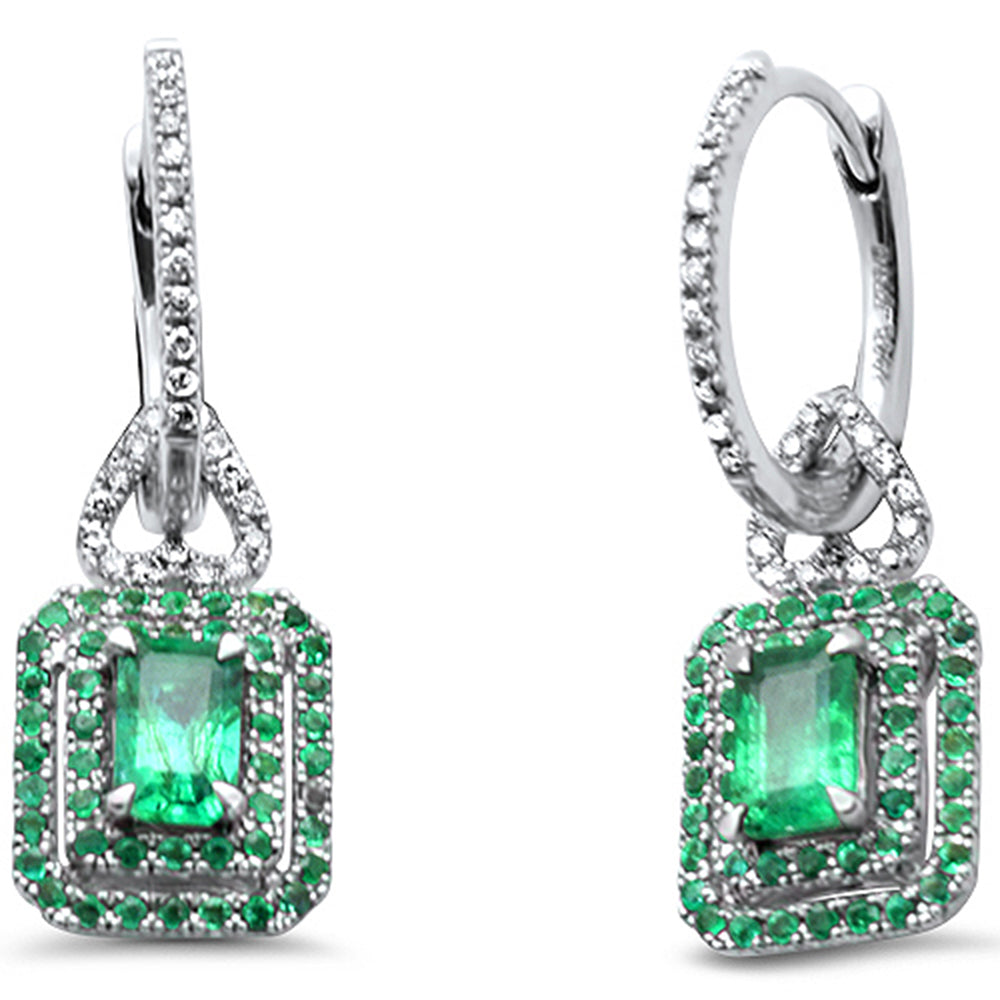 SPECIAL!1.48ct G SI 14K White Gold Diamond & Natural Emerald Gemstone Hoop Dangling Earrings