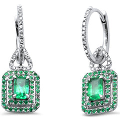 SPECIAL!1.48ct G SI 14K White Gold Diamond & Natural Emerald Gemstone Hoop Dangling Earrings