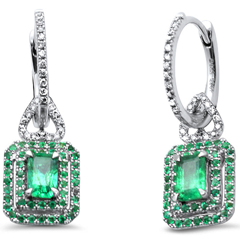 SPECIAL!1.48ct G SI 14K White Gold Diamond & Natural Emerald Gemstone Hoop Dangling Earrings