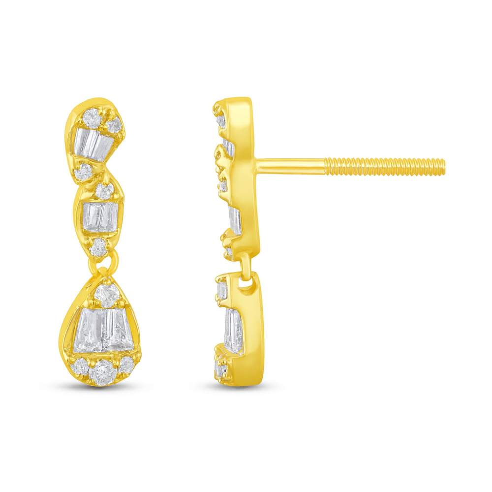 SPECIAL! .38ct G SI 14K Yellow Gold Round & Baguette Diamond Dangle Earrings
