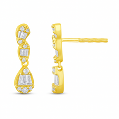 SPECIAL! .38ct G SI 14K Yellow Gold Round & Baguette Diamond Dangle Earrings