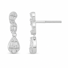 SPECIAL! .38ct G SI 14K White Gold Round & Baguette Diamond Dangle Earrings