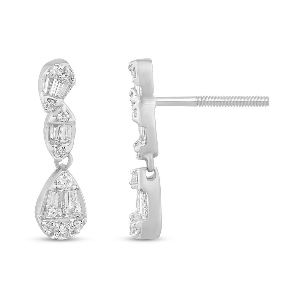 SPECIAL! .38ct G SI 14K White Gold Round & Baguette Diamond Dangle Earrings