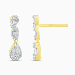 SPECIAL! .38ct G SI 14K Yellow Gold Round & Baguette Diamond Dangle Earrings