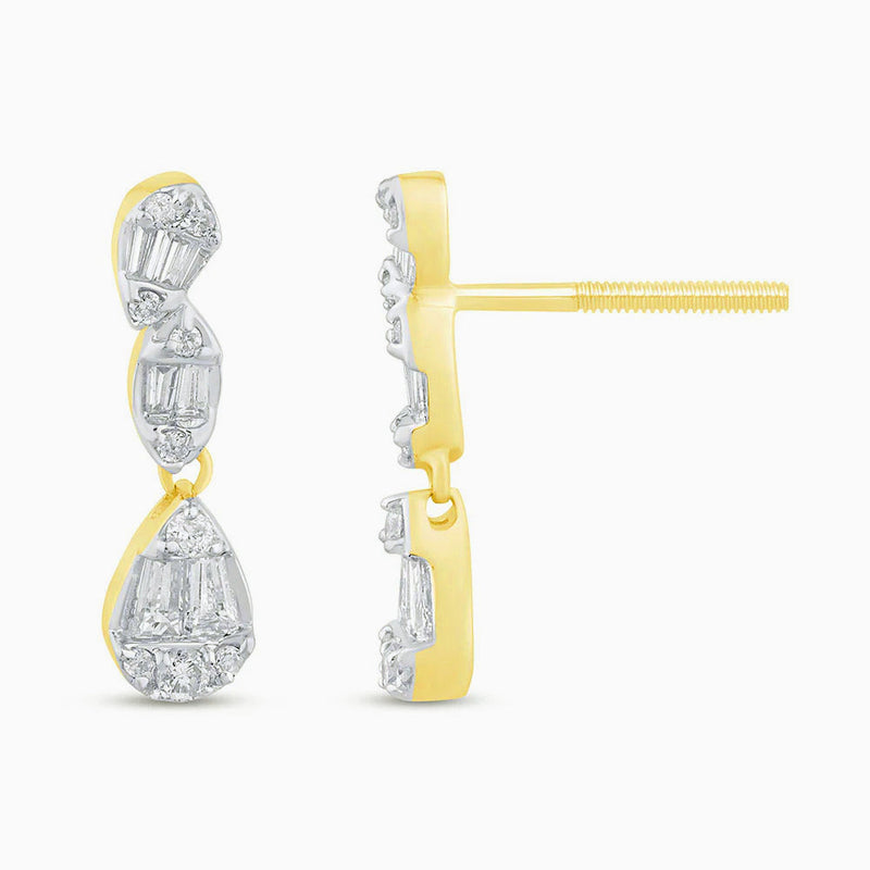 SPECIAL! .38ct G SI 14K Yellow Gold Round & Baguette Diamond Dangle Earrings