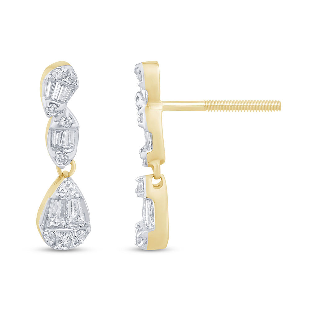 SPECIAL! .38ct G SI 14K Yellow Gold Round & Baguette Diamond Dangle Earrings