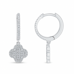 SPECIAL! .16ct G SI 14K White Gold Diamond Clover Dangling Hoop Earrings