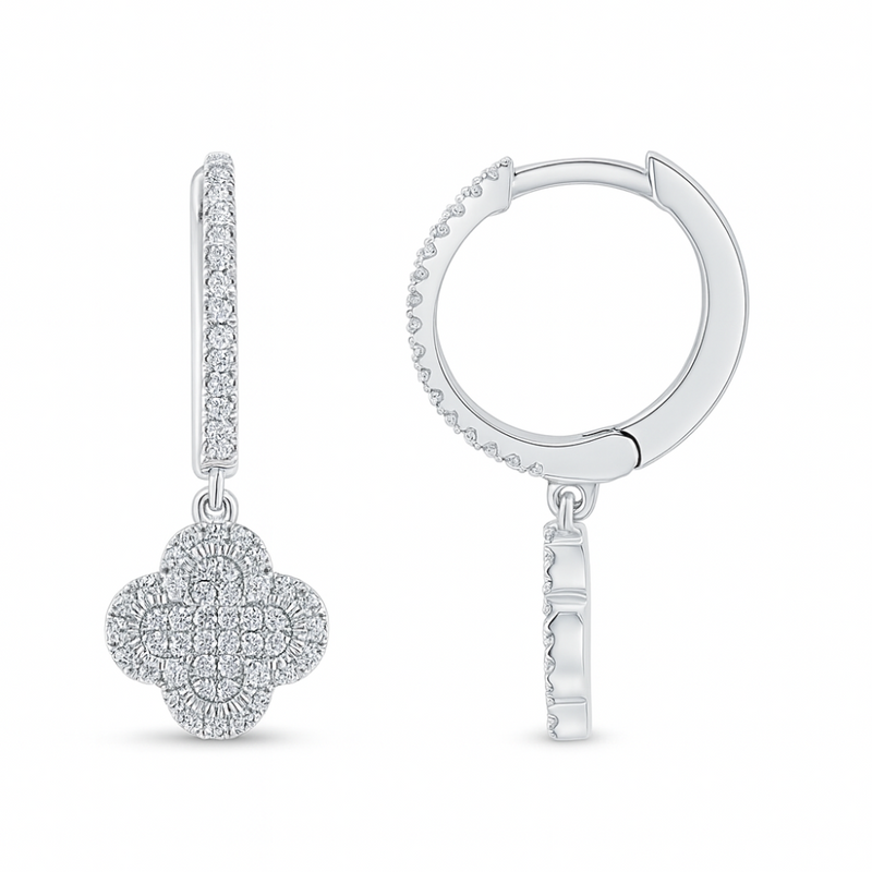 SPECIAL! .16ct G SI 14K White Gold Diamond Clover Dangling Hoop Earrings