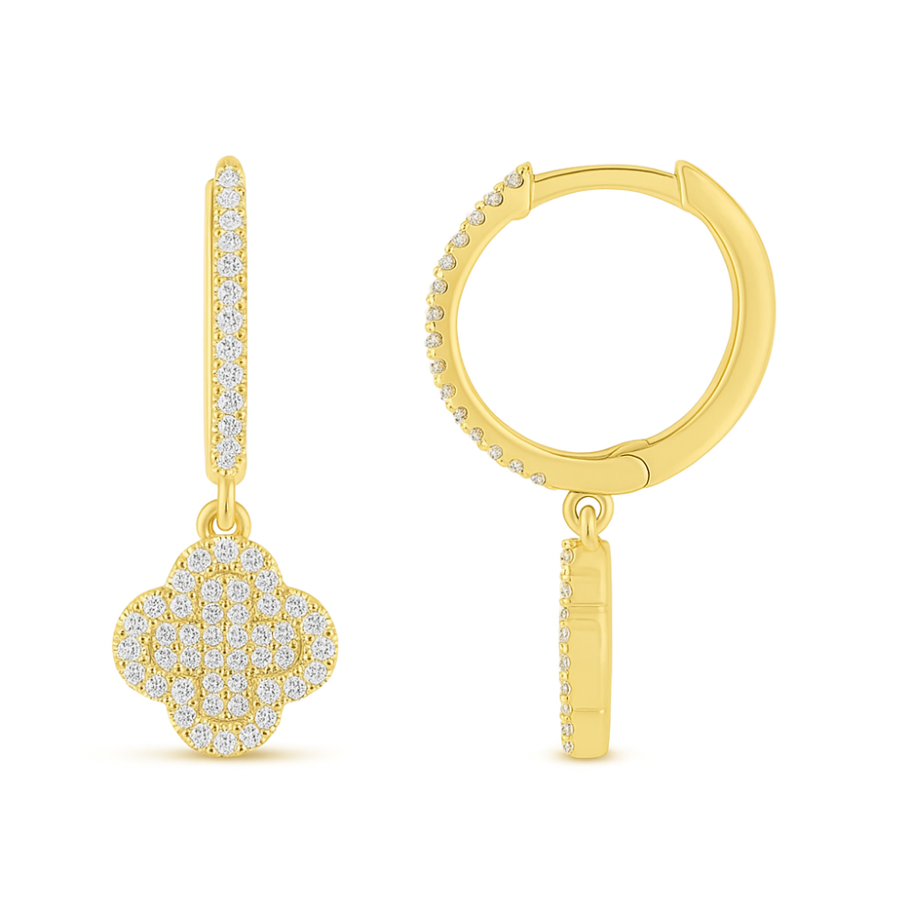 SPECIAL! .16ct G SI 14K Yellow Gold Diamond Clover Dangling Hoop Earrings