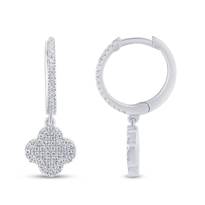SPECIAL! .16ct G SI 14K White Gold Diamond Clover Dangling Hoop Earrings
