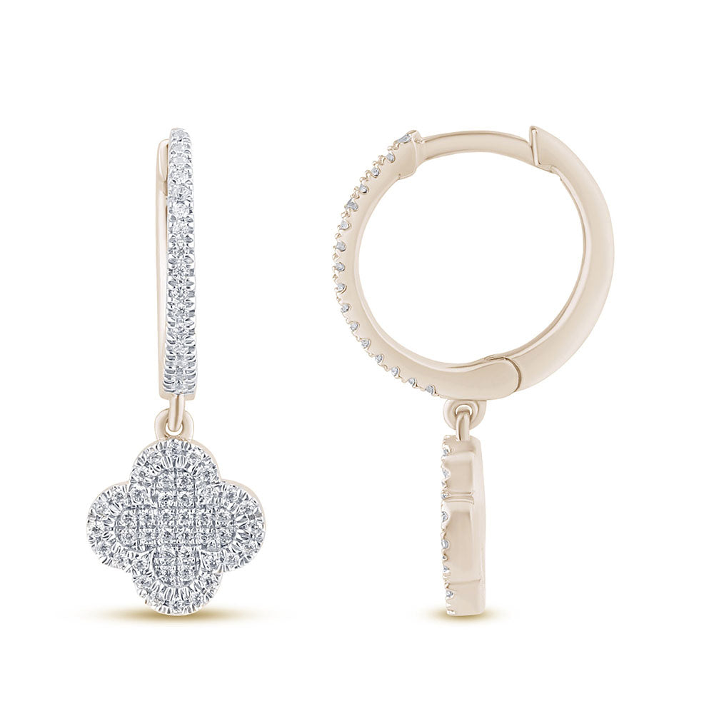 SPECIAL! .16ct G SI 14K Yellow Gold Diamond Clover Dangling Hoop Earrings